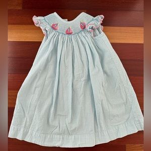 Classic Whimsy 4T Smocked Seersucker Sailboat Dress
